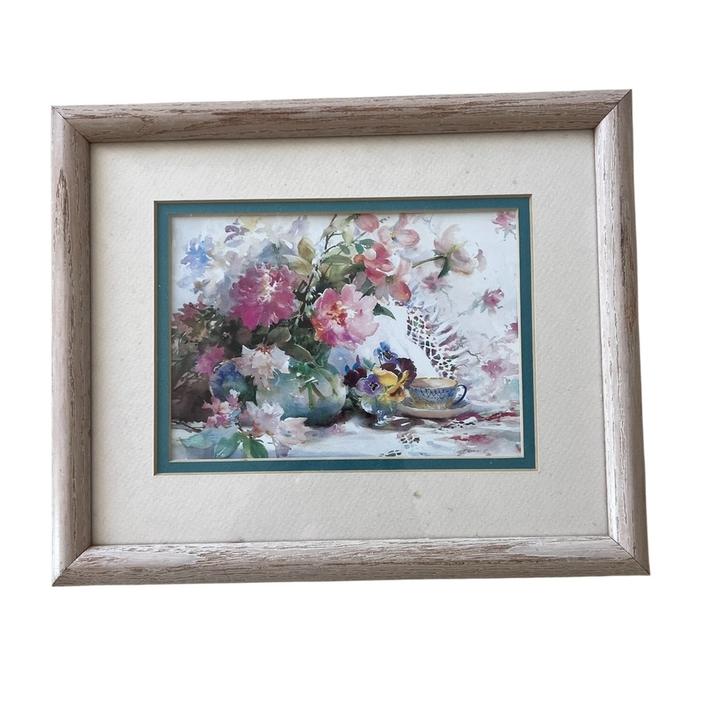 Vintage Flowers in‎ Watercolor Framed Print 11”x 9”
